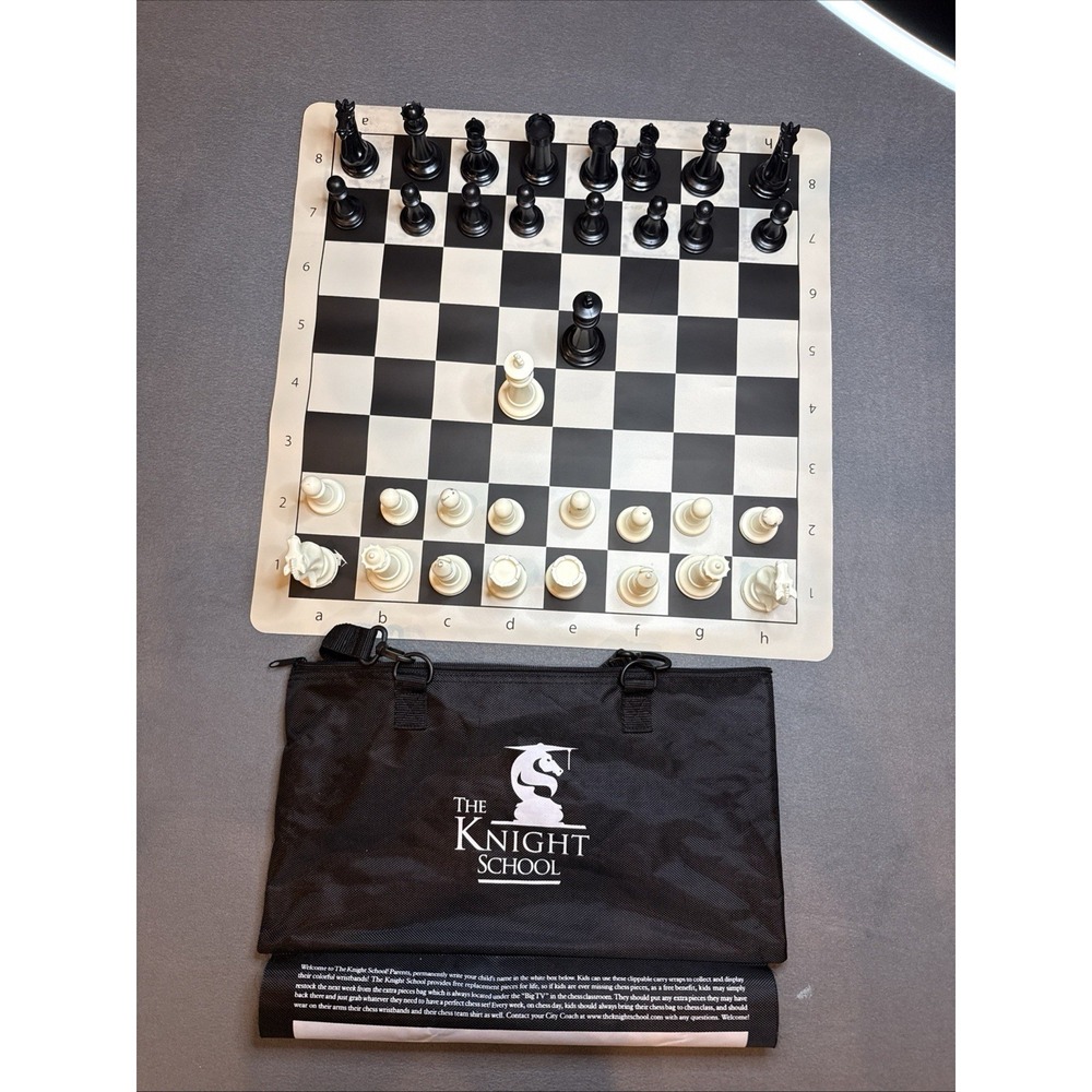 Woodpusher /Chess Knight Travel Mat And Chess Pieces Set Educational Set w Bag